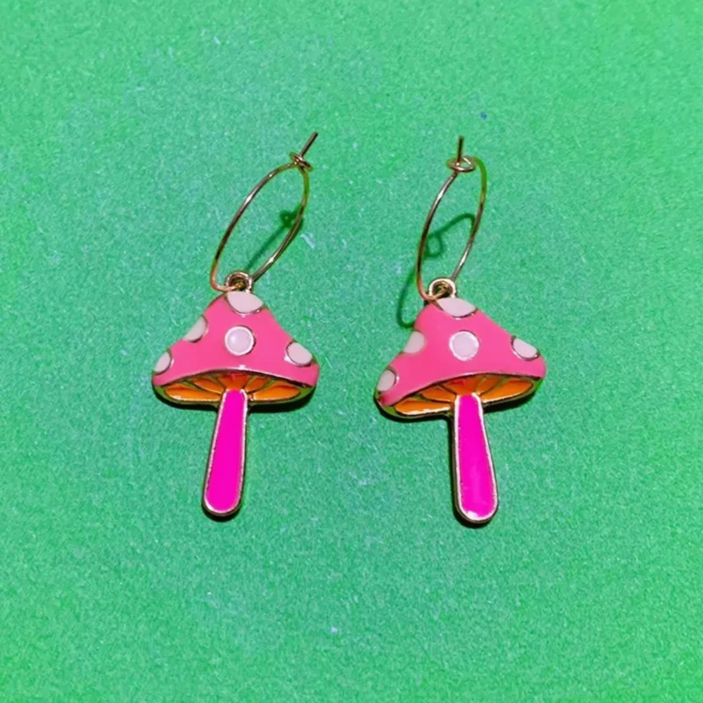 Adorable Groovy Mushroom Enamel Earrings